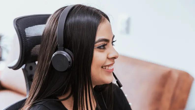 Girl wearing headset and black top