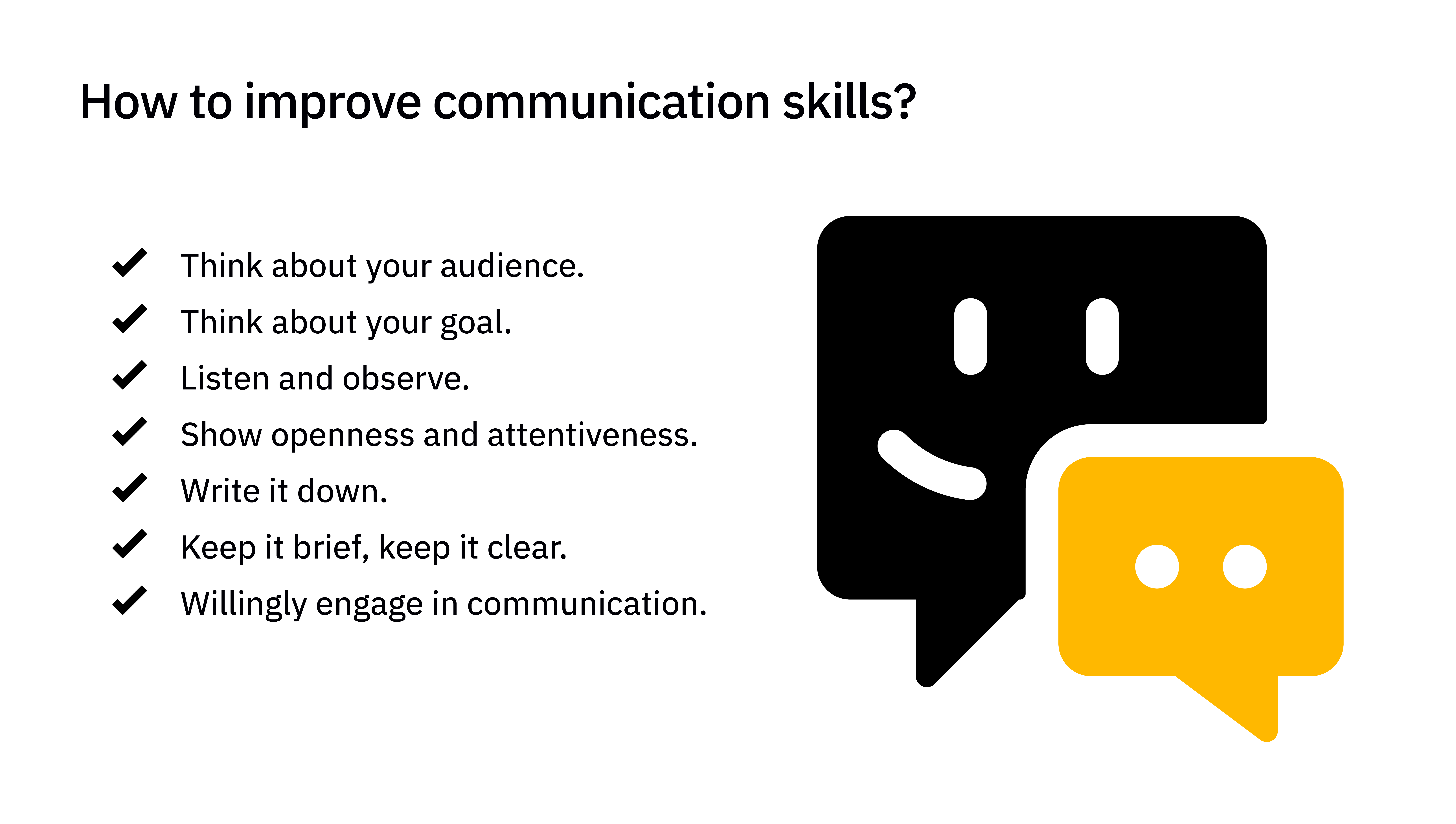 An infographic listing the ways you can improve communication with a smiling speech bubble