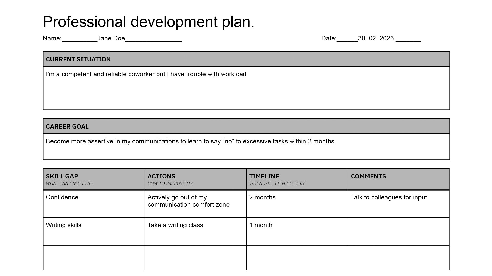 Professional development plan example.